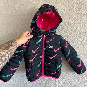 Nike Toddler Kids Hooded Puffer Jacket‎ Black Pink Size 18 Months